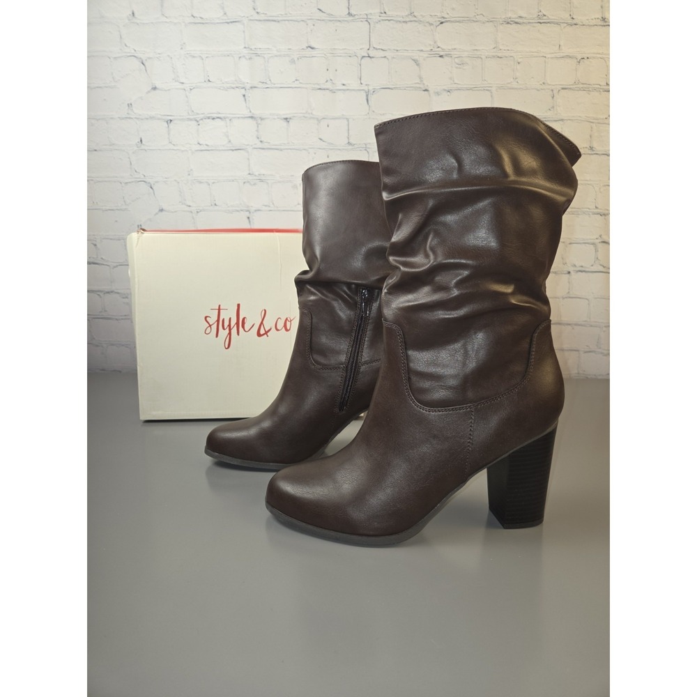 Style & Co. Women's Saraap Slouch Boots Mid Shaft Chocolate Brown‎ 10M NEW